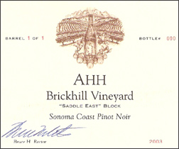 Ahh Winery 2003 Pinot Noir, Brickhill Vineyard, “Saddle East Block” (Sonoma Coast)