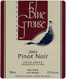 Wine: Blue Grouse Vineyards 2003 Pinot Noir, Estate (Vancouver Island)