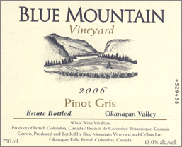 Blue Mountain Vineyard and Cellars 2006 Pinot Gris Cream Label (Okanagan Valley)