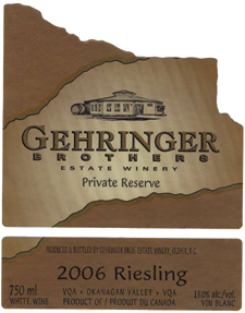 Wine:Gehringer Brothers Estate Winery 2006 Riesling Private Reserve (Okanagan Valley)