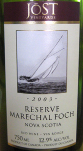 Wine:Jost Vineyards 2003 Marechal Foch Reserve (Nova Scotia)