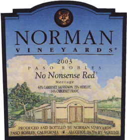 Norman Vineyards 2003 No Nonsense Red Meritage (Paso Robles)