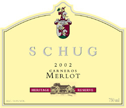 Wine Recommendation: Schug Carneros Estate Winery 2002 Merlot Heritage Reserve (Carneros ~ Los Carneros)
