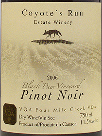 wine Coyote's Run Estate Winery 2006 Pinot Noir , Black Paw Vineyard (Niagara Peninsula)