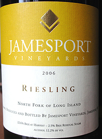 Jamesport Vineyards 2006 Riesling (North Fork of Long Island)