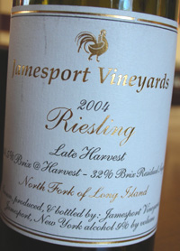Wine:Jamesport Vineyards 2004 Riesling Late Harvest, Estate (North Fork of Long Island)