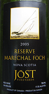 Wine:Jost Vineyards 2005 Marechal Foch Reserve (Nova Scotia)