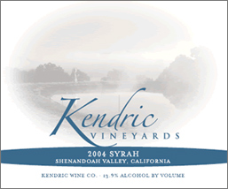 Wine:Kendric Vineyards 2004 Syrah (Shenandoah Valley (CA))