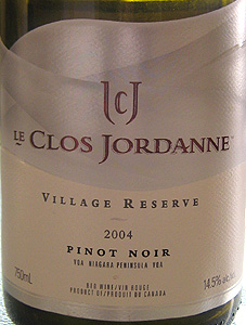 Wine:Le Clos Jordanne 2004 Village Reserve Pinot Noir (Niagara Peninsula)