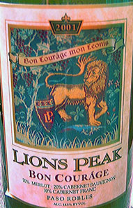Wine:Lions Peak Vineyards 2001 Bon Courage (Paso Robles)