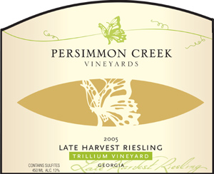 Persimmon Creek Vineyards 2005 Late Harvest Riesling, Trillium Vineyard (Georgia)