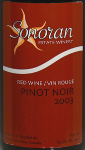 Sonoran Estate Winery 2003 Pinot Noir  (Okanagan Valley)