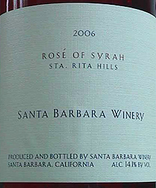 Wine:Santa Barbara Winery 2006 Rosé of Syrah (Sta. Rita Hills)