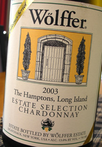 Wine:Wolffer Estate Vineyard 2003 Estate Selection Chardonnay (Hamptons Long Island)